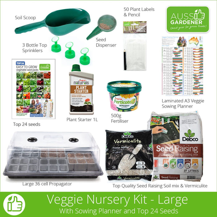 Aussie Gardener Vegetable Seedling Nursery Kit - Large veggie growing Aussie Gardener Top 24 Veggie Seeds Include planner