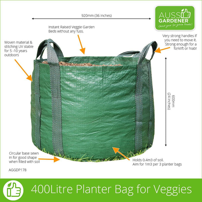 Huge Planter Bag for growing veggies - 400Litre veggie growing RYSET