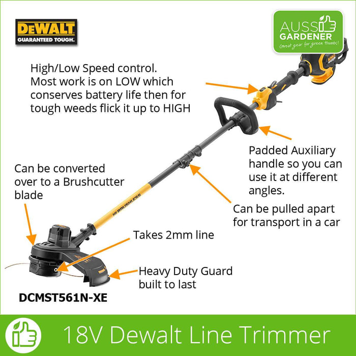 DeWalt DCMST561N-XE 18V XR Li-ion Cordless Brushless Split Shaft Line Trimmer - Bare unit without batteries Dewalt Power Tools Stanley Black & Decker (Australia) Pty Ltd