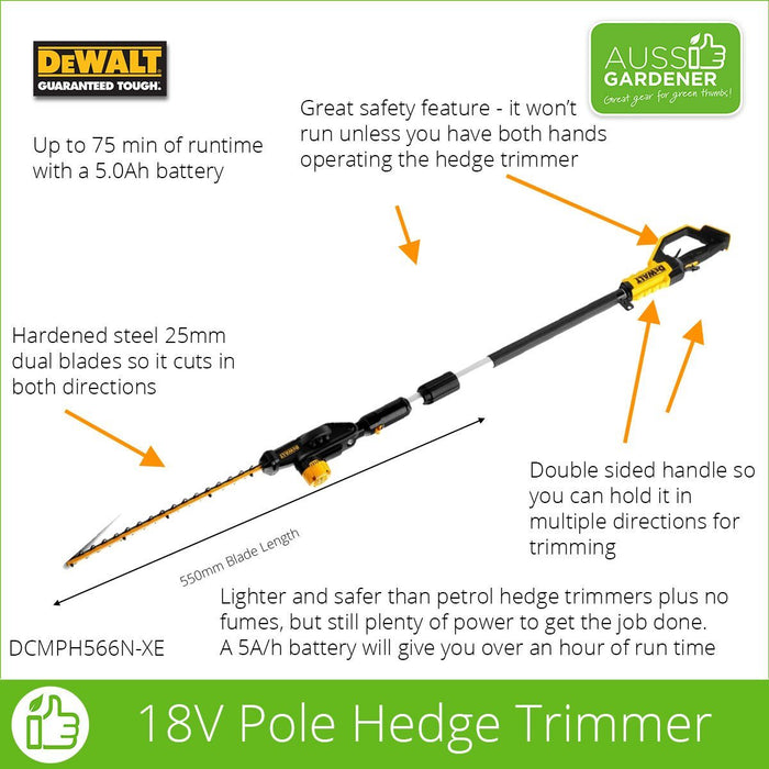 DeWalt DCMPH566N-XE 18V Pole Hedge Trimmer - Bare unit without batteries Dewalt Power Tools Stanley Black & Decker (Australia) Pty Ltd