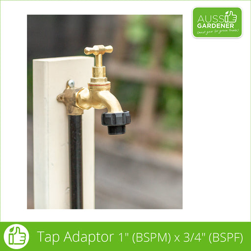 Tap adaptor 1 inch to 3/4 inch on standard garden tap