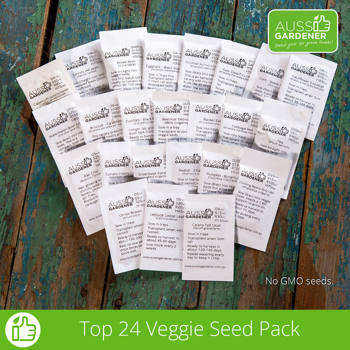 Aussie Gardener Complete set of 24 varieties of veggie seeds - A full year of growing propagation aussie gardener Without Planner