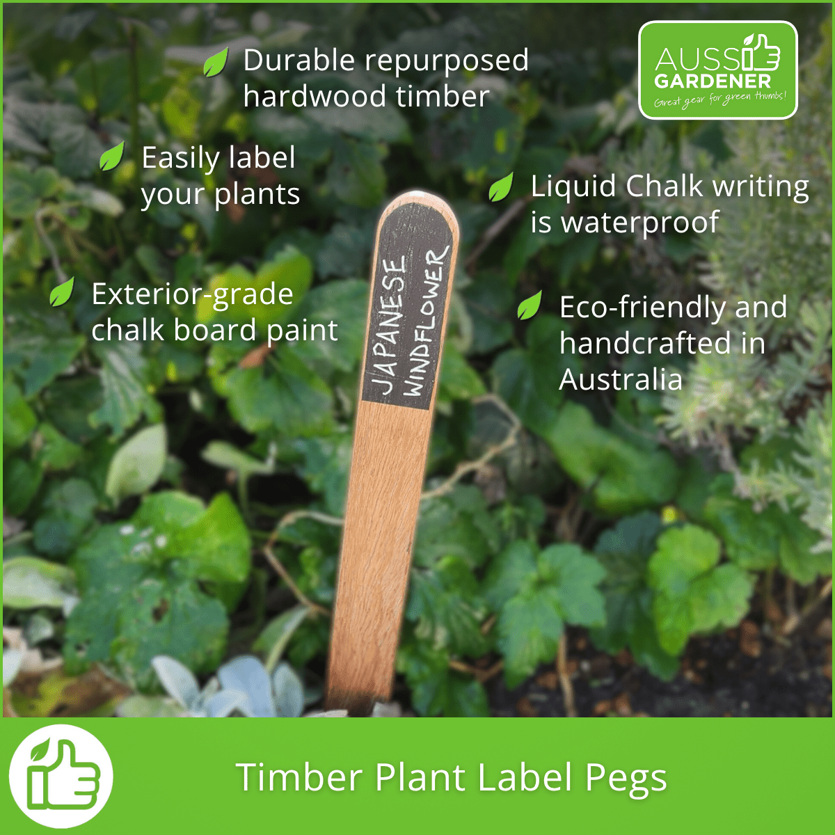 Aussie Gardener Hand-Crafted Timber Plant Label Pegs 