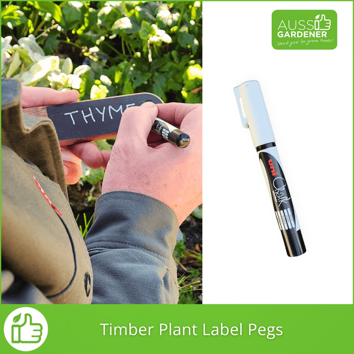Aussie Gardener Hand-Crafted Timber Plant Label Pegs veggie growing Aussie Gardener 6 Pack with Liquid Chalk Marker 