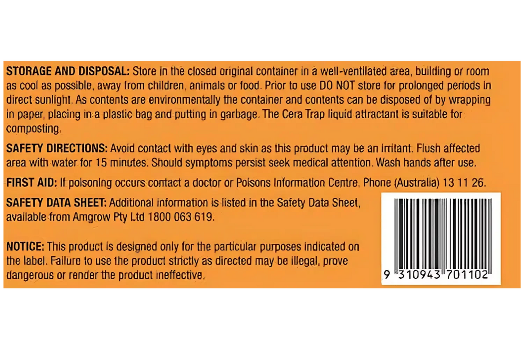 Amgrow Cera Trap Organic Fruit Fly Trap Refill pest control Tradeware 