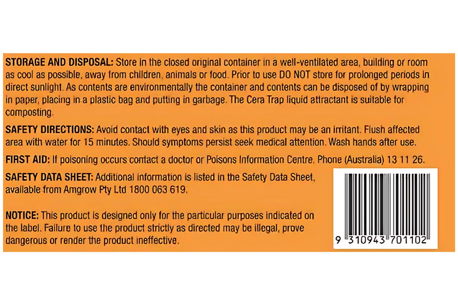Amgrow Cera Trap Organic Fruit Fly Trap Refill pest control Tradeware 
