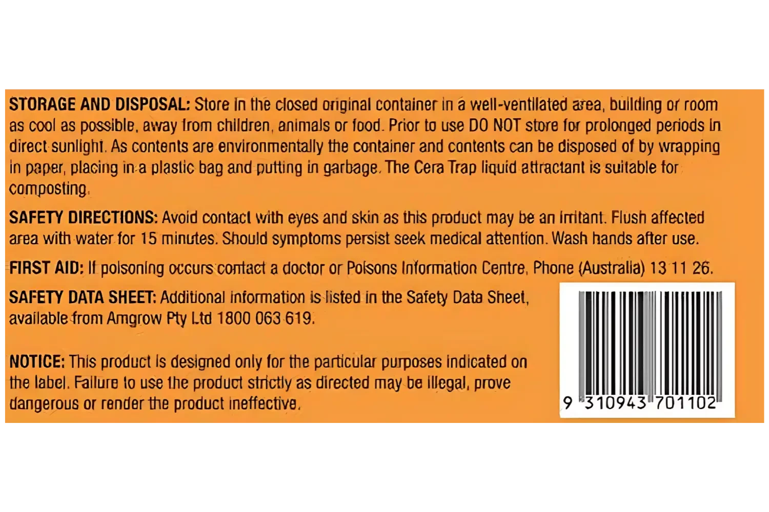 Amgrow Cera Trap Organic Fruit Fly Trap Refill pest control Tradeware 