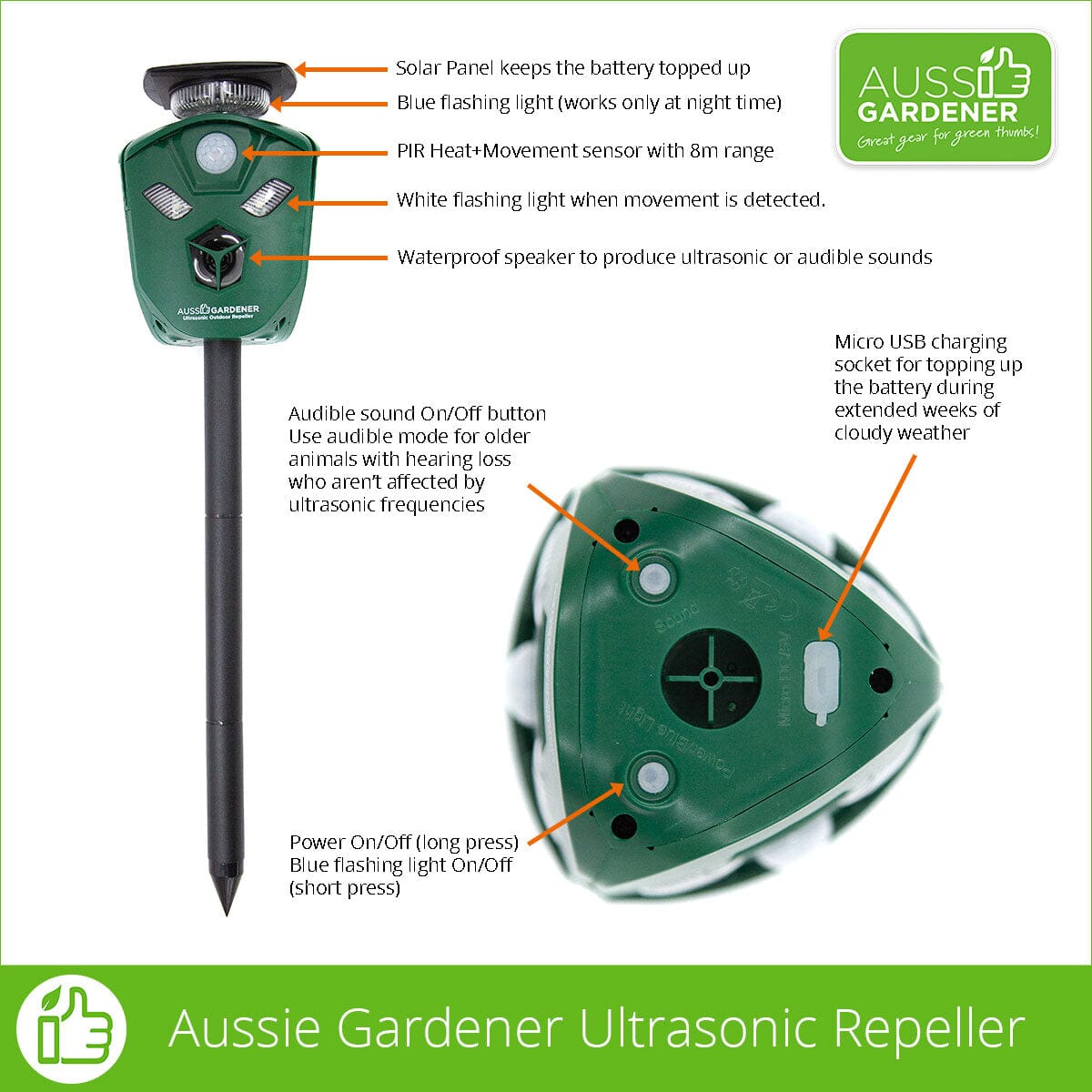 Aussie Gardener Ultrasonic Outdoor Repeller Aussie Gardener Single 