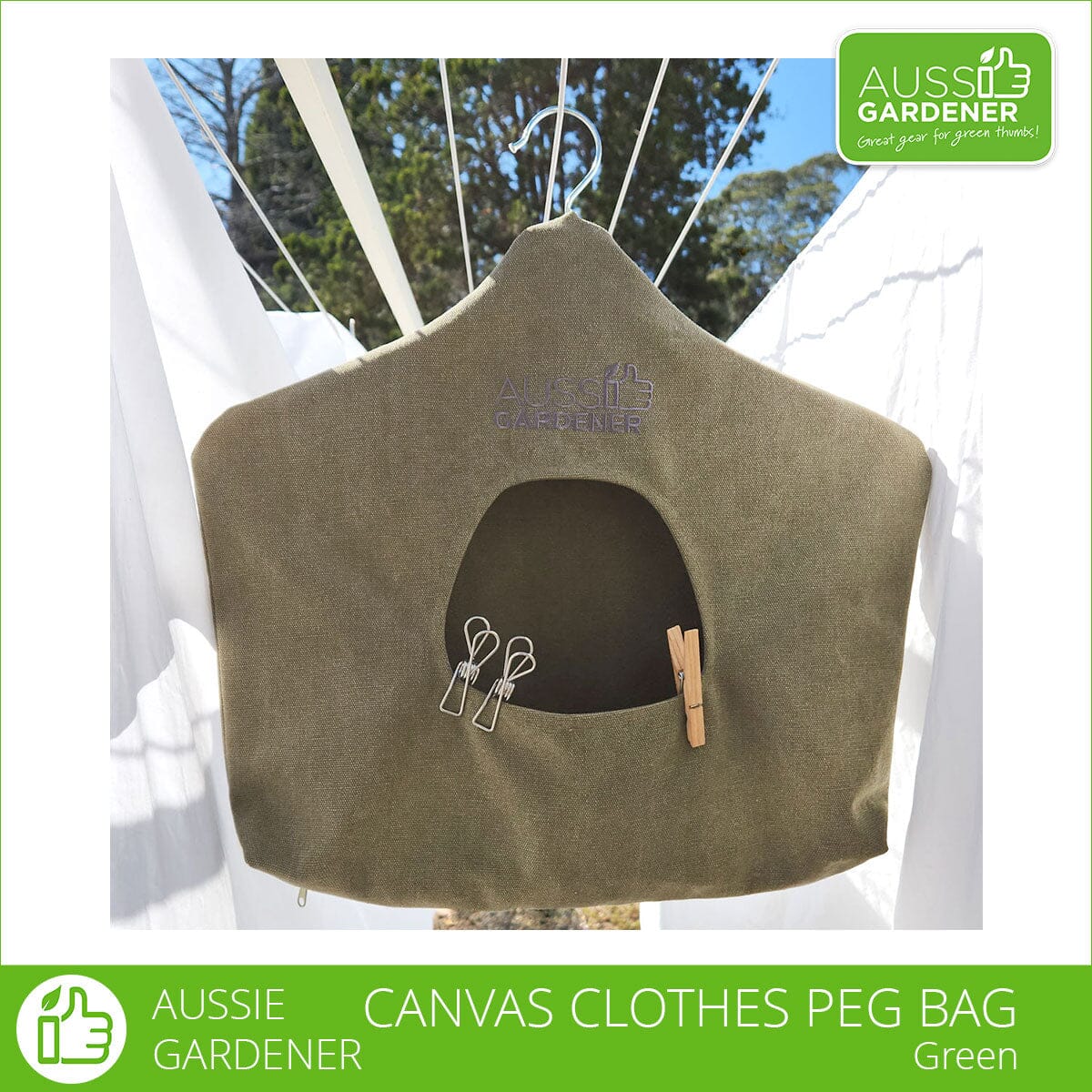 Aussie Gardener Canvas Clothes Peg Bag Aussie Gardener Green 