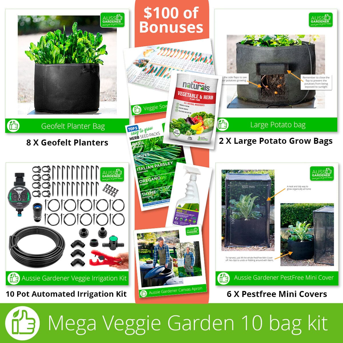 Aussie Gardener Mega Veggie Garden kits Aussie Gardener 10 pack deal with 4 bonuses 
