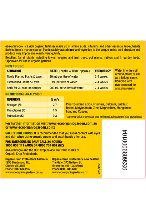 OCP Eco-Aminogro Concentrate – Organic Liquid Fertiliser for Strong Plant Growth fertilisers Yates 
