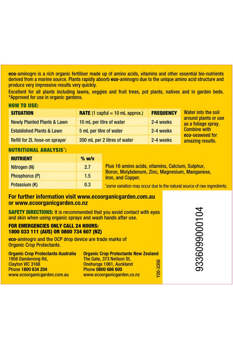 OCP Eco-Aminogro Concentrate – Organic Liquid Fertiliser for Strong Plant Growth fertilisers Yates 