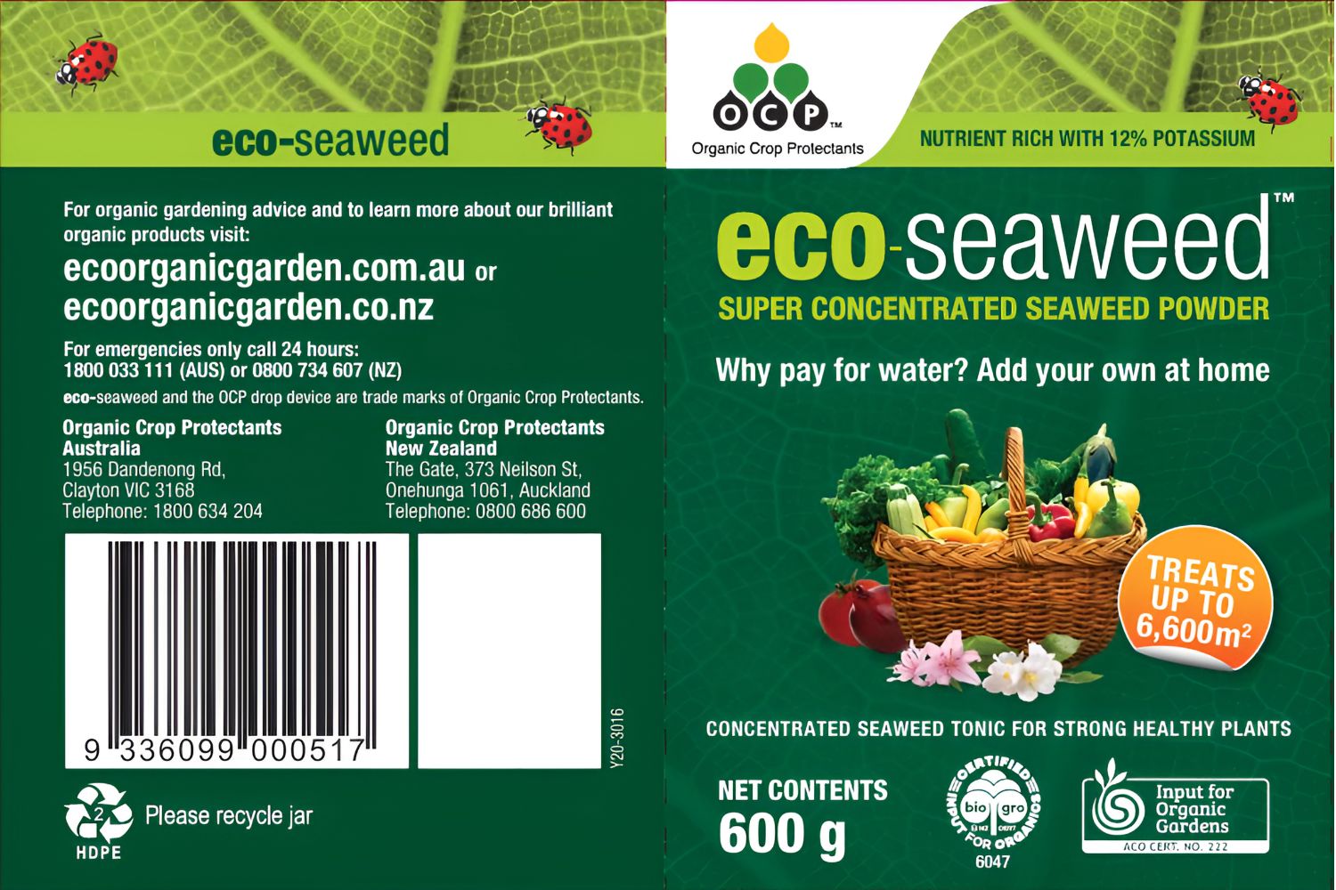 OCP Eco-Seaweed 600g – Organic Soluble Fertiliser for Plant Growth & Stress Reduction fertilisers Yates 