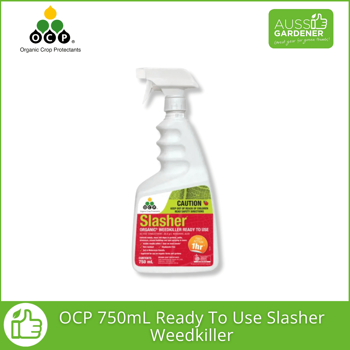 750mL of OCP Slasher Weedkiller container with labels on a white background