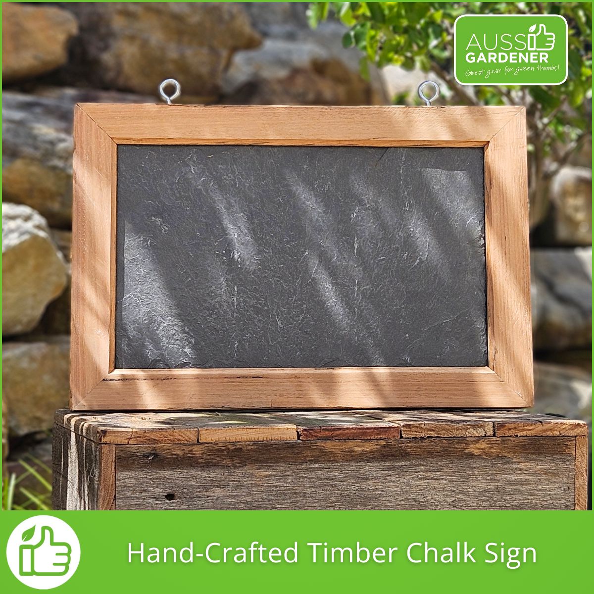 Hand-Crafted Timber Chalk Sign - Genuine Slate Board Aussie Gardener Timber Chalkboard Sign only 