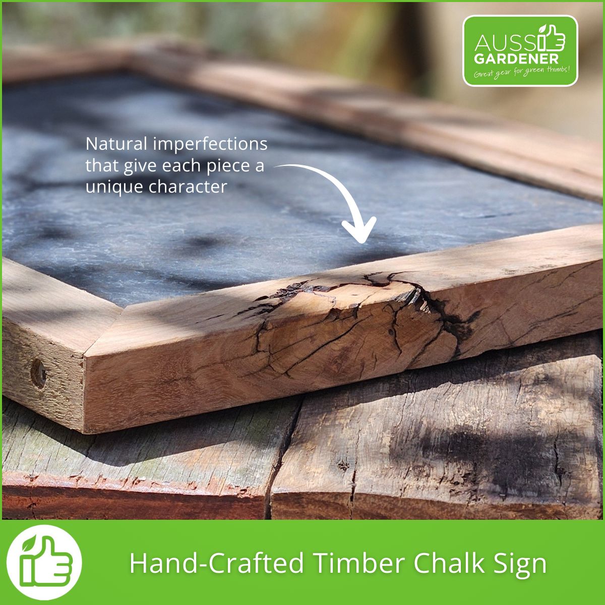 Hand-Crafted Timber Chalk Sign - Genuine Slate Board Aussie Gardener 