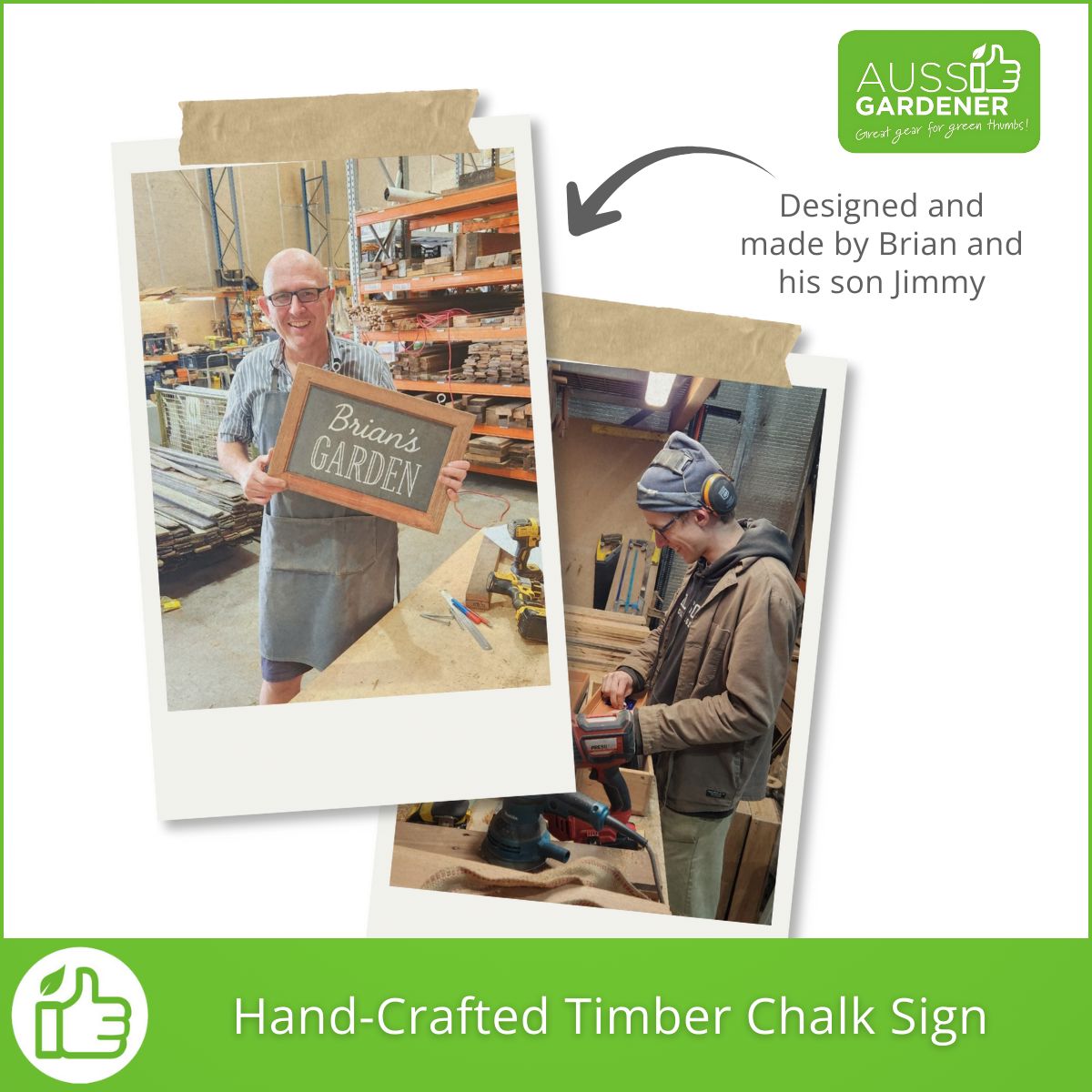 Hand-Crafted Timber Chalk Sign - Genuine Slate Board Aussie Gardener 