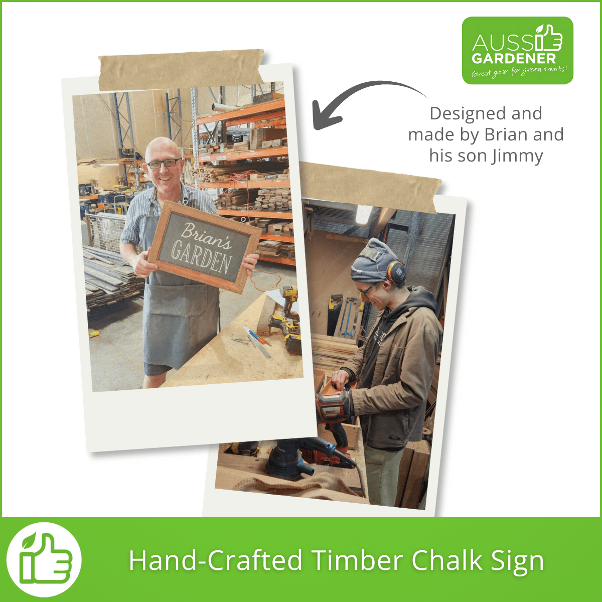 Hand-Crafted Timber Chalk Sign - Genuine Slate Board Aussie Gardener 