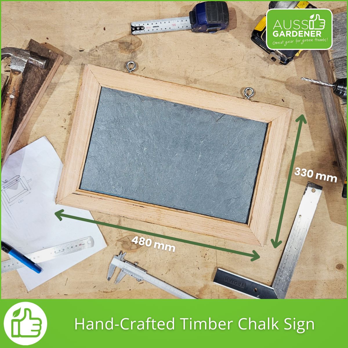 Hand-Crafted Timber Chalk Sign - Genuine Slate Board Aussie Gardener 