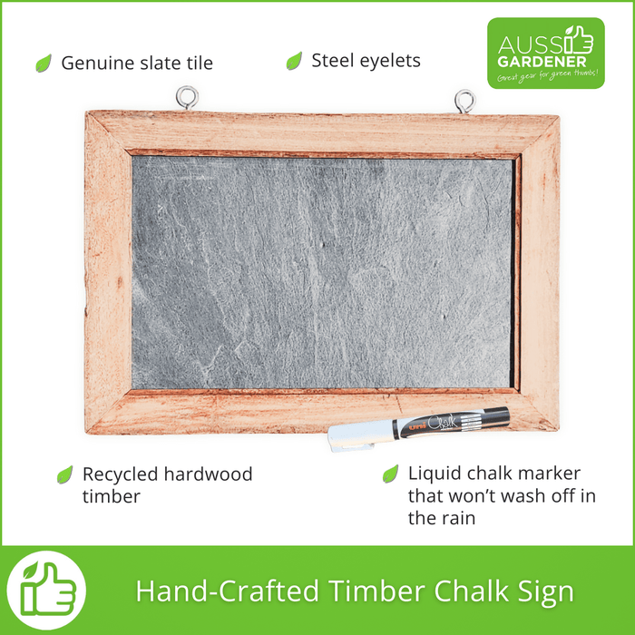 Hand-Crafted Timber Chalk Sign - Genuine Slate Board Aussie Gardener 
