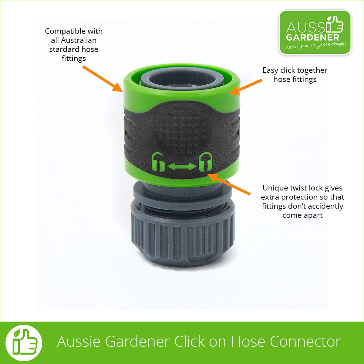 Aussie Gardener click on hose connector with stop Aussie Gardener 