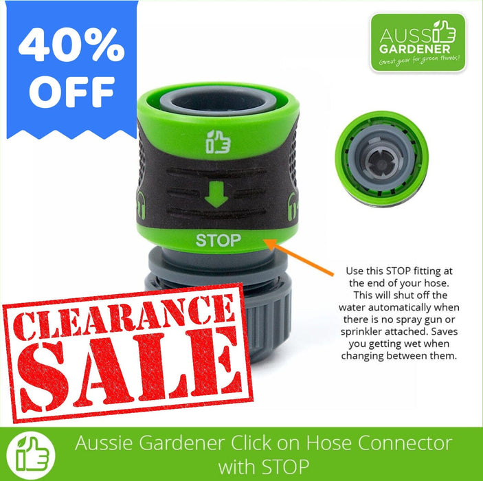Aussie Gardener click on hose connector with stop Aussie Gardener 