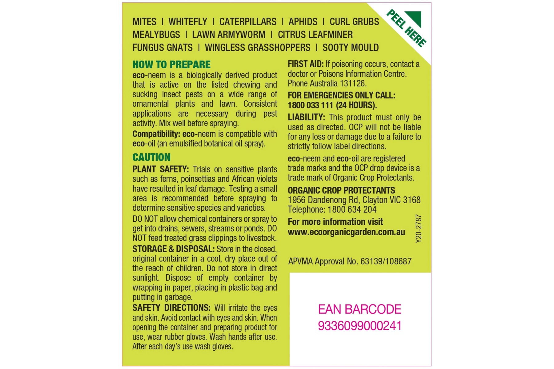OCP eco-neem Organic Insecticide - Concentrate for Pest Control pest control Yates 