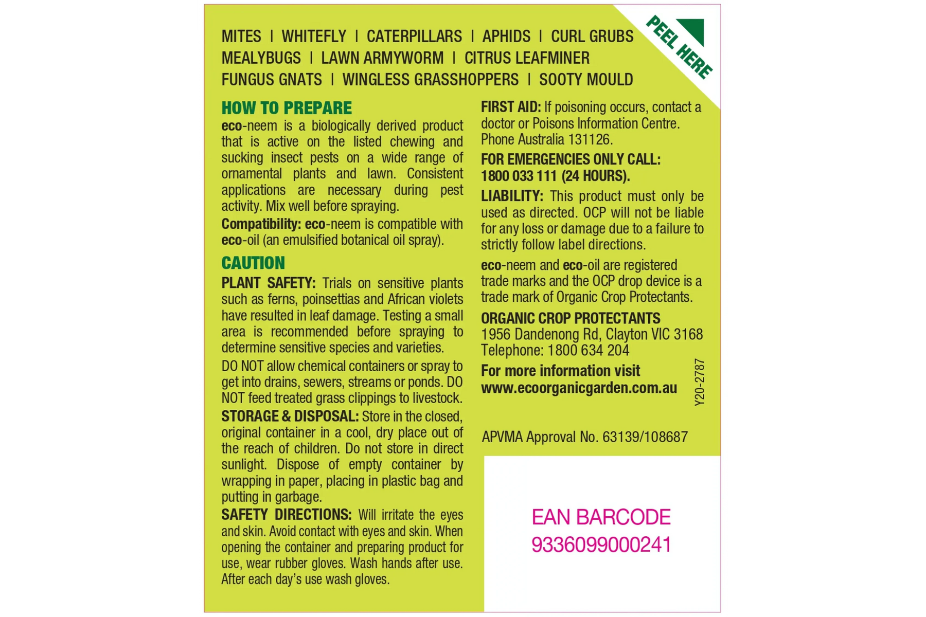 OCP eco-neem Organic Insecticide - Concentrate for Pest Control pest control Yates 