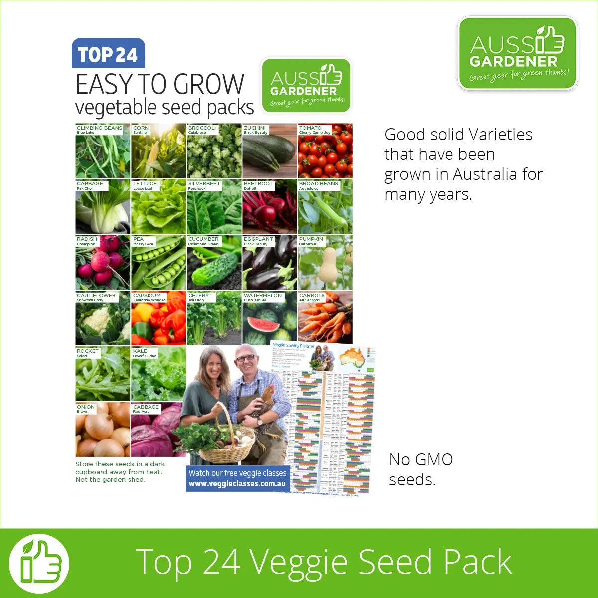 Aussie Gardener Complete set of 24 varieties of veggie seeds - A full year of growing propagation aussie gardener 