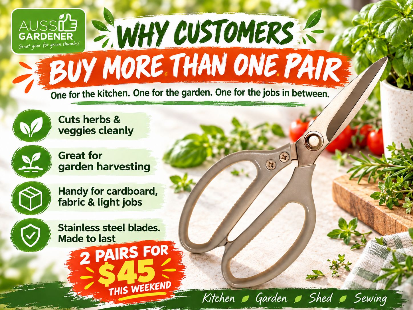 Aussie Gardener Kitchen Harvest Scissors garden tools Foshan Nanhai Oude Metal Products Co Ltd 
