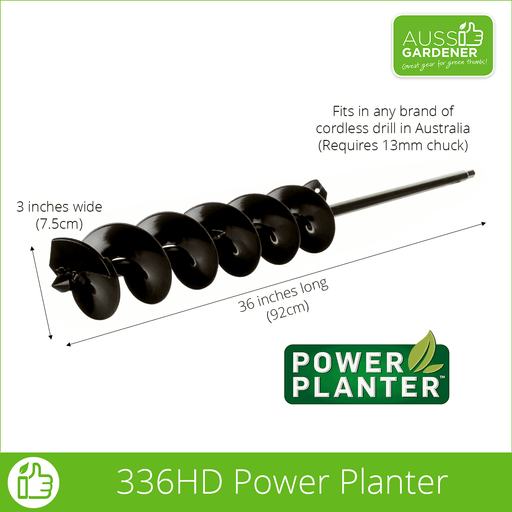 Picture showing 336HD Power Planter Auger.  3 inches wide and 36 inches long with a hardened steel tip.