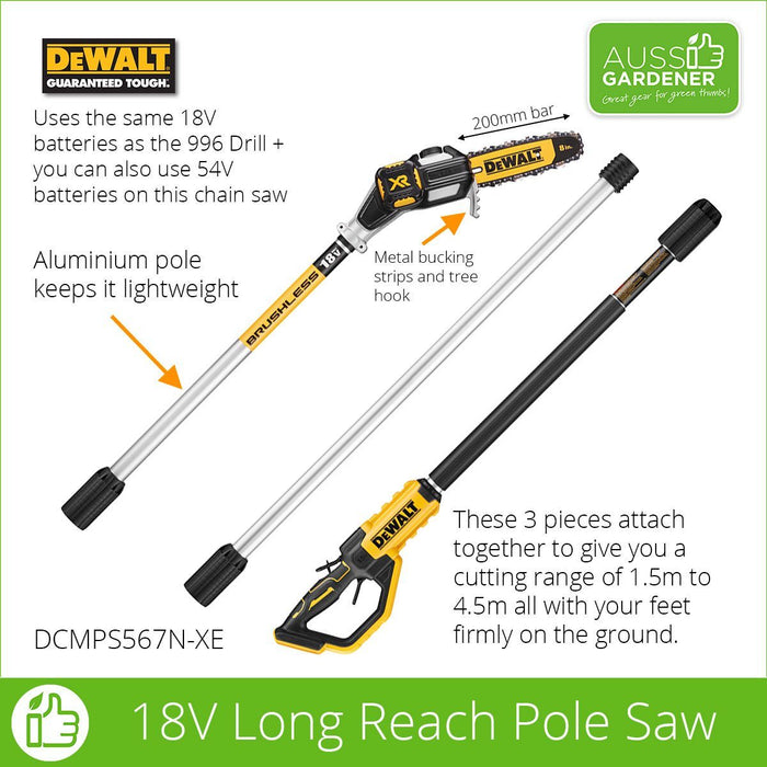 Dewalt 18V XR Brushless Pole Saw - Bare Unit without batteries DCMPS567N-XE
