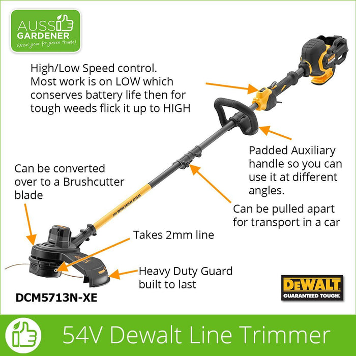 Dewalt 54V XR Flexvolt Split Shaft Line Trimmer – Bare Unit without batteries- DCM5713N-XE