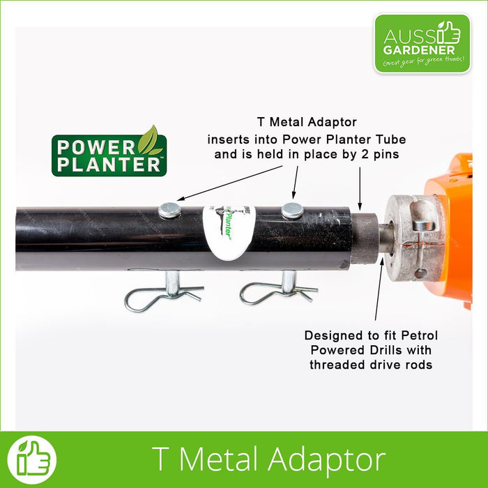 T metal adaptor for Petrol powered drills Details when in drill