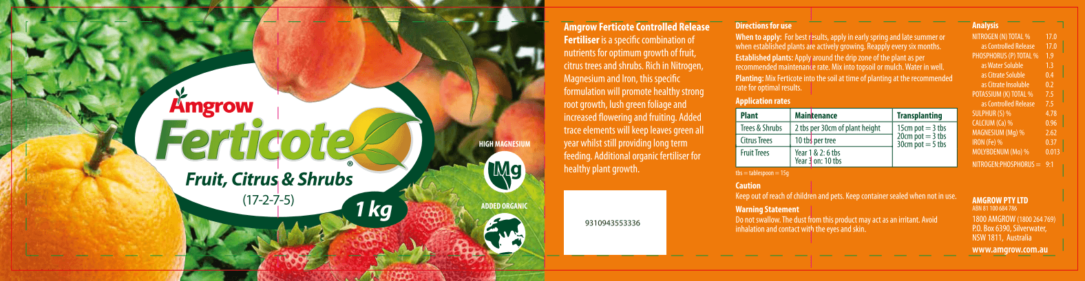 Amgrow Ferticote Fruit Citrus & Shrub Tub - Slow Release Fertiliser