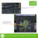 Two photos. First photo shows the corner connectors and plastic clips that attach the netting to the frame, each kit contains 36 clips. Second photo shows how plants are easily visible through the netting and can be watered without having to lift the frame.