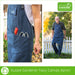 Close up and wide shot of navy-blue gardening apron worn by man resting on a fence. The Gardening Aprons come in three colours. Original Green (which is a very muted green heading towards brown), Navy blue, Plum 