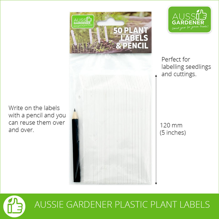 Aussie Gardener Plastic Plant Labels + Pencil 50pcs / Pack